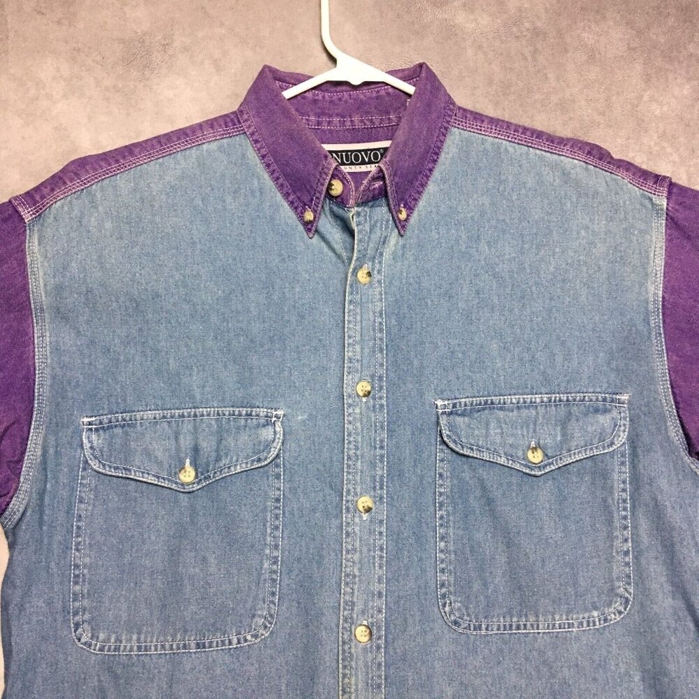 Vintage Nuovo County‎ Seat Chambray Shirt size Medium Long Sleeve Purple Button - Picture 3 of 14